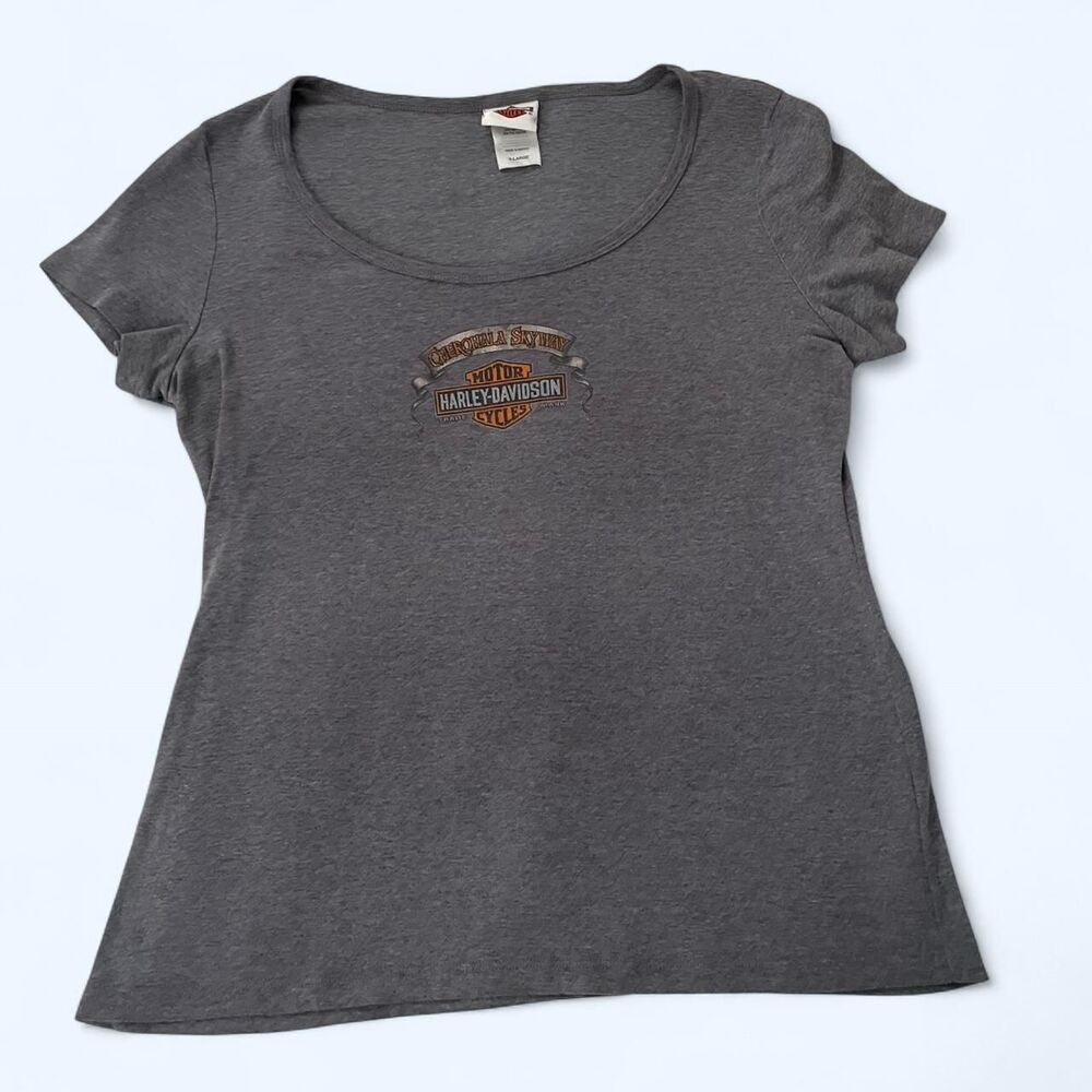 Harley-davidson Women's Grey and Orange T-shirt